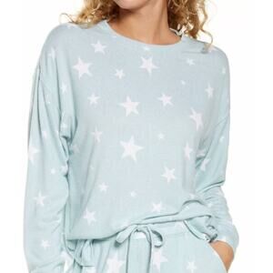 BP Women's Comfy Long Sleeve Crewneck Sleep Lounge Top in Teal Mist Star Med $39